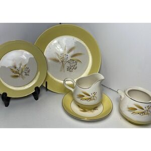 Century Service Autumn Gold Dinnerware‎ Lot 3 Plates Sugar Bowl Creamer